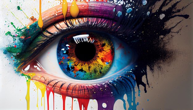 Abstract eye portrait colors splatter creativity spectrum generated by AI