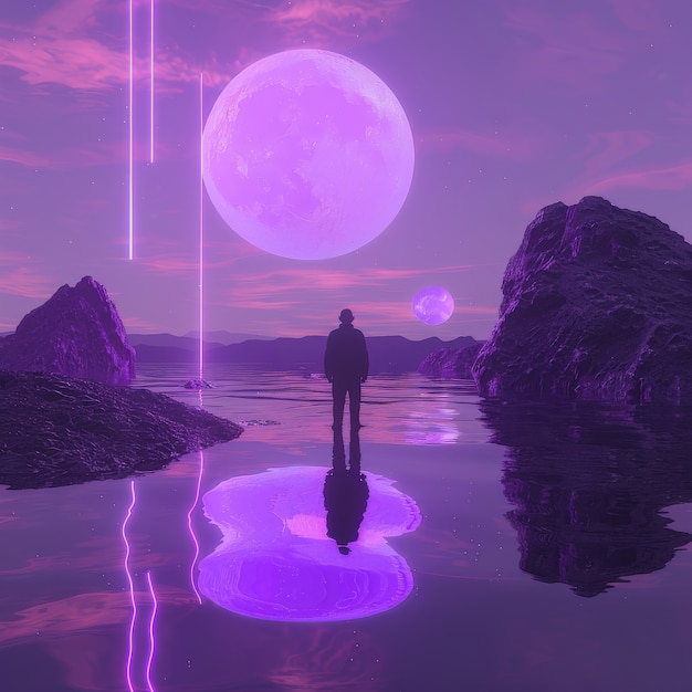 Абстрактный фантастический пейзаж с цветом года фиолетовыми тонами