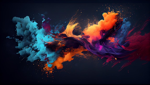Абстрактное пламя, взрывающееся разноцветными чернилами и краской, созданное искусственным интеллектом
