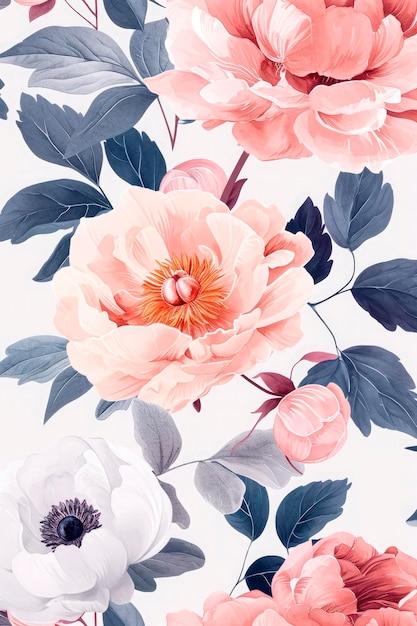 Foto gratuita arte floreale astratta sfondo modello acquerello botanico illustrazioni floreali vettoriali di boccioli foglie toni pastello cornice peonia senza cuciture per biglietto di auguri o poster di invito a nozze