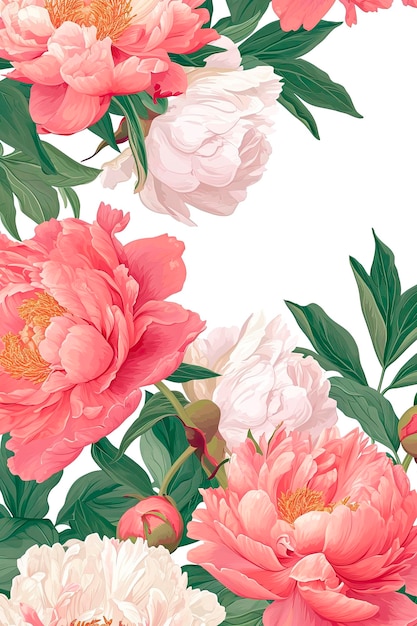 Foto gratuita arte floreale astratta sfondo modello acquerello botanico illustrazioni floreali vettoriali di boccioli foglie toni pastello cornice peonia senza cuciture per biglietto di auguri o poster di invito a nozze