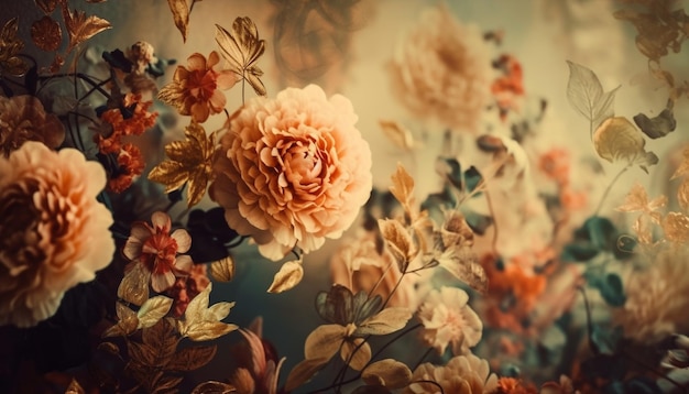 優雅さとロマンを表現する抽象的な花柄は、AI によって美しく生成されます