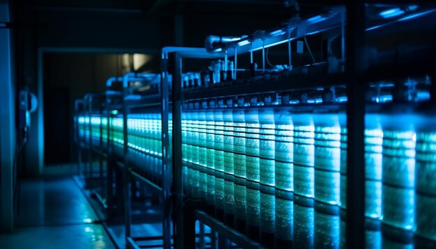 Free Photo abstract futuristic factory illuminates modern blue metal machinery generated by ai