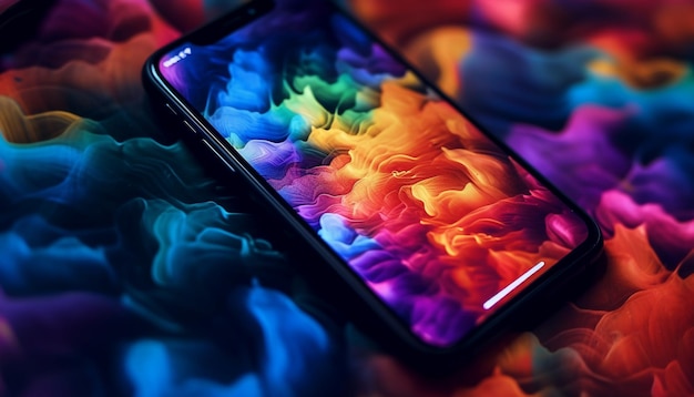 Foto gratuita il design futuristico astratto del telefono si illumina di colori vibranti generati dall'intelligenza artificiale