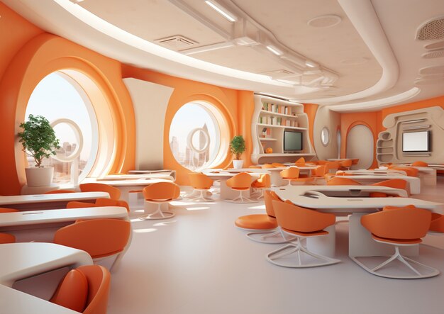 Abstract futuristic school classroom