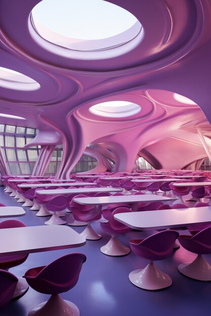 Abstract futuristic school classroom