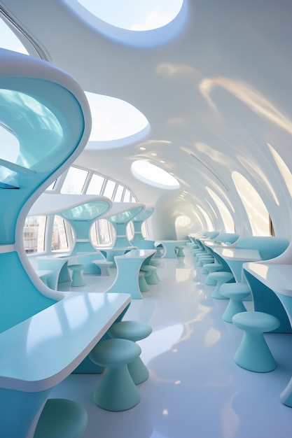 Abstract futuristic school classroom