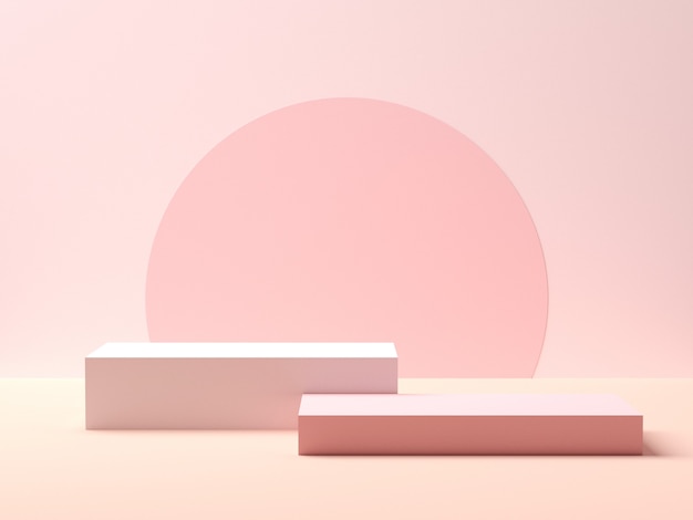 Abstract geometry shape. pink podium on pink color background for product. minimal concept. 3d rendering