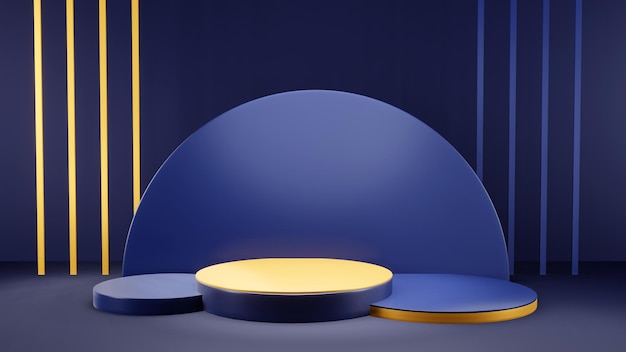 無料写真 抽象的な幾何学形状の表彰台の青と金のパステル製品スタンド 最小限のスタイル d のプレゼンテーション