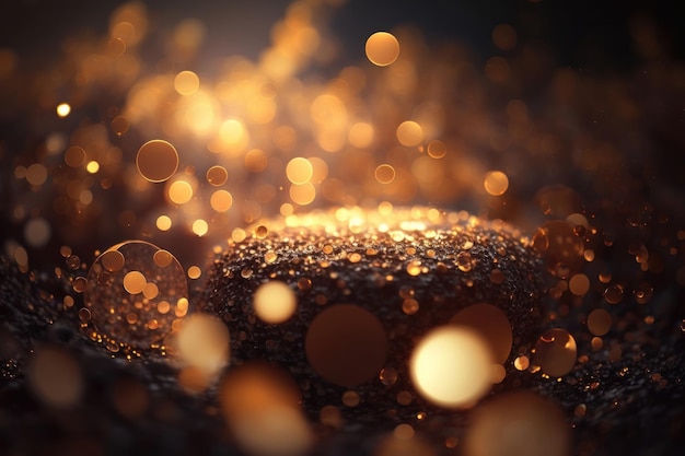 Abstract gold bokeh background Golden glitter lights on isolated on dark background Sparkle particle