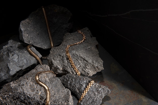 Abstract gold chain jewellery presentation