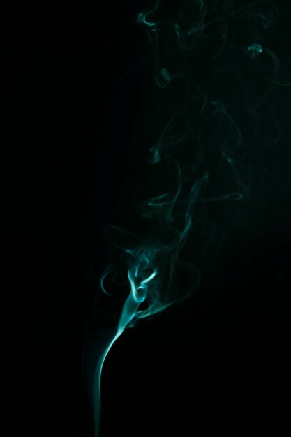 Abstract green smoke moves upward on black background