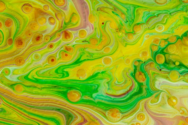 Abstract green and yellow painting closeup