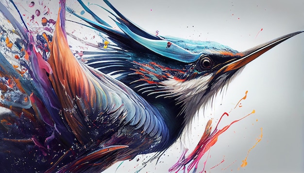 Бесплатное фото Абстрактная иллюстрация колибри в ярких многоцветных цветах, созданная ai
