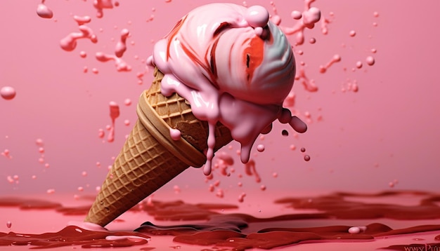 무료 사진 인공 지능에 의해 생성된 딸기 초콜릿과 라즈베리 맛이 나는 추상 아이스크림 콘
