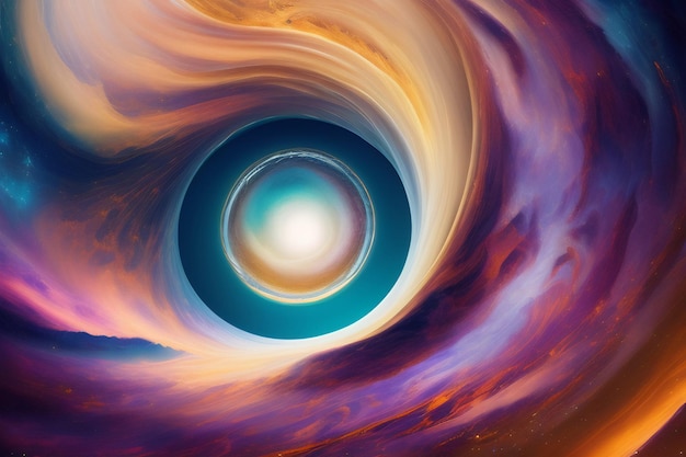 An abstract image of a spiral with a blue and yellow swirl in the center.