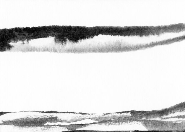 抽象的な風景インク手描きイラスト 川と黒と白のインクの冬の風景 ミニマルな手描き プレミアム写真