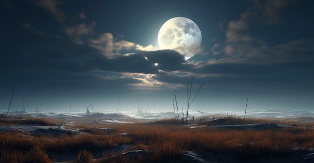 Free photo abstract landscape with photorealistic view of moon