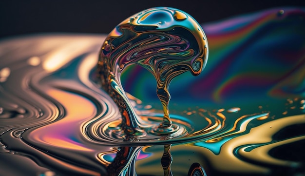 AIによって生成された多色の水の抽象的な液体の波の反射