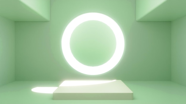 Free photo abstract minimum scene with geometric shapes podium with light green walls soft shadows from the sun
