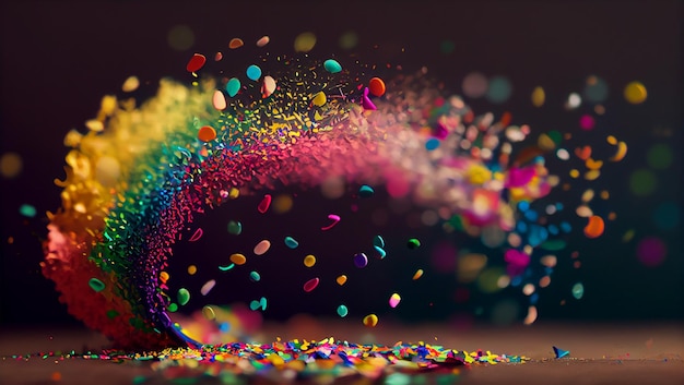 Abstract multi colored confetti falling at festive celebration generative AI