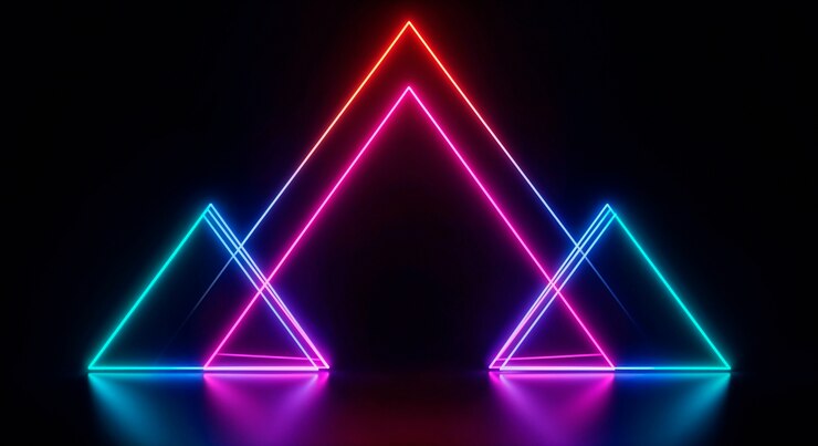 Free Photo abstract neon triangles in dark background