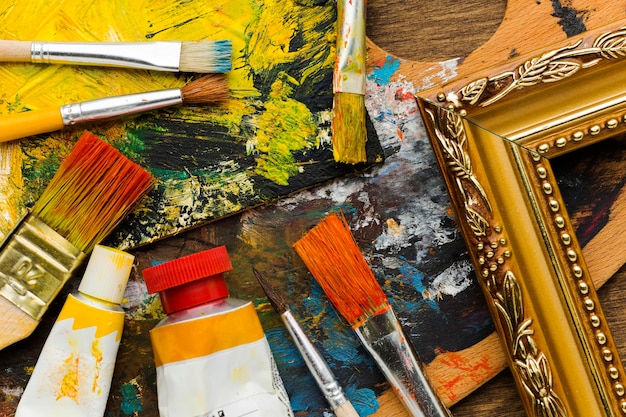 Free photo abstract paint brushes and paint