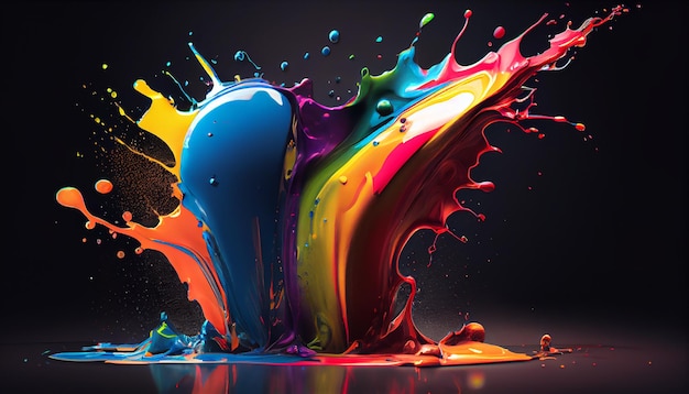 AIによって生成された鮮やかな色の液体の動きで飛び散る抽象的な塗料
