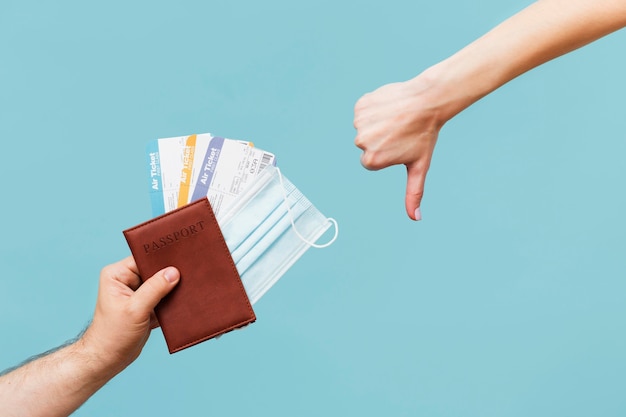 Free Photo Front View Woman Holding Some Airplane Tickets With Copy Space 