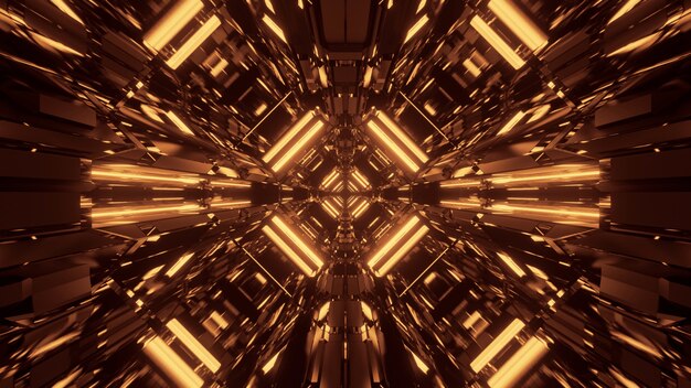 Абстрактный научно-фантастический футуристический фон с золотыми неоновыми огнями