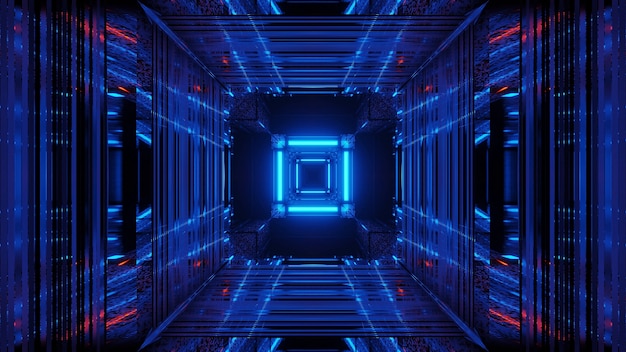Абстрактное фантастическое футуристическое пространство с синими неоновыми огнями