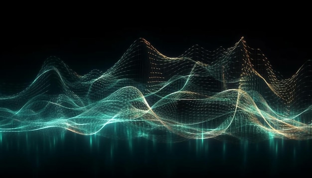 Foto gratuita onde sinusoidali astratte in un bagliore luminoso al neon generato dall'intelligenza artificiale