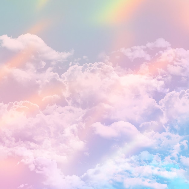 無料写真 パステルグラデーションデザインの砂糖綿菓子雲と抽象的な空の背景