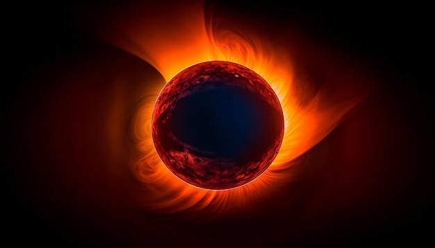 Free photo abstract sphere of fire and heat orbiting a glowing planet generated by ai