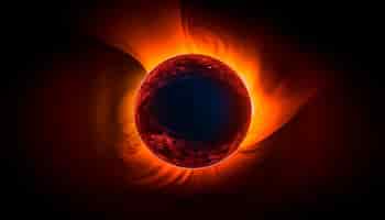 Бесплатное фото Абстрактная сфера огня и тепла, вращающаяся вокруг светящейся планеты, созданная ии