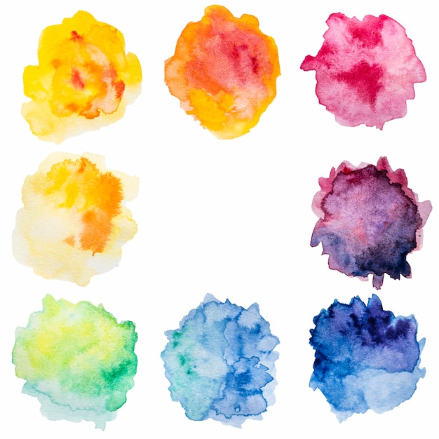 Abstract splashes of colorful watercolor copy space