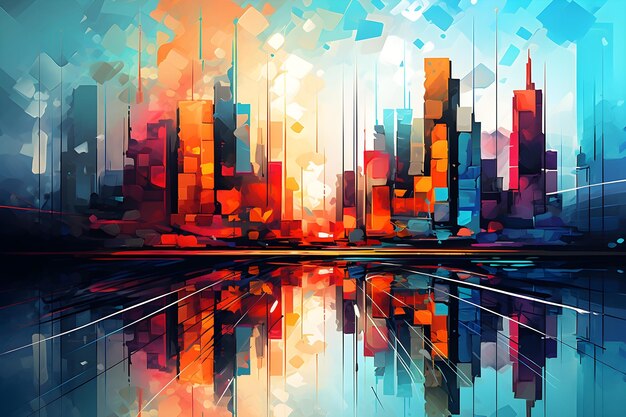 abstract watercolor cityscape with reflection design