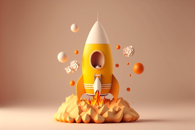 Abstract yellow rocket ship concept in cartoon style