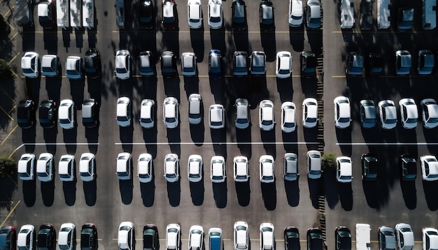 AIによって生成された混雑した駐車場の車の豊富さ