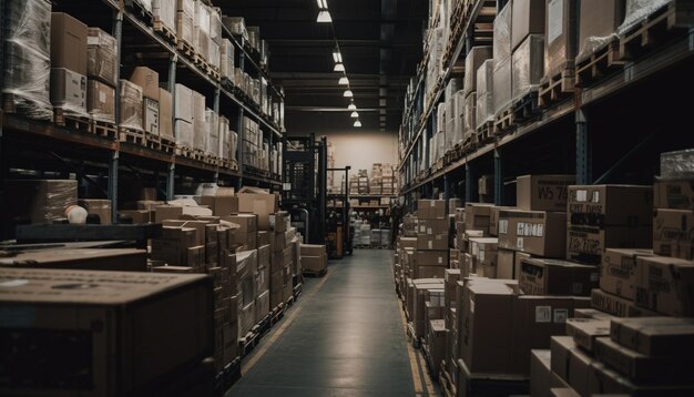 Abundance of crates on shelf in warehouse generated by AI