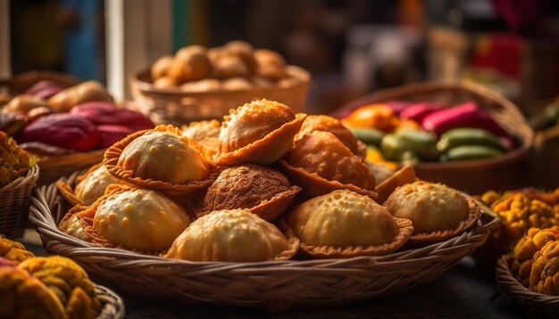 Foto gratuita abbondanza di dolci gourmet fatti in casa freschi e spuntini generativa ai