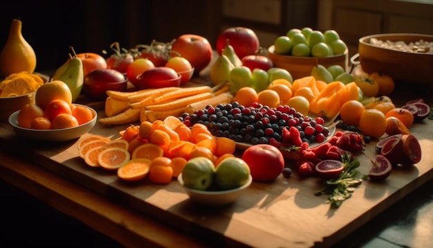 AIによって生成された新鮮な熟した健康的な果物コレクションの豊富さ