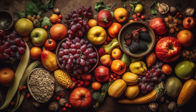 Бесплатное фото Обилие коллекции свежих здоровых органических фруктов, созданных искусственным интеллектом