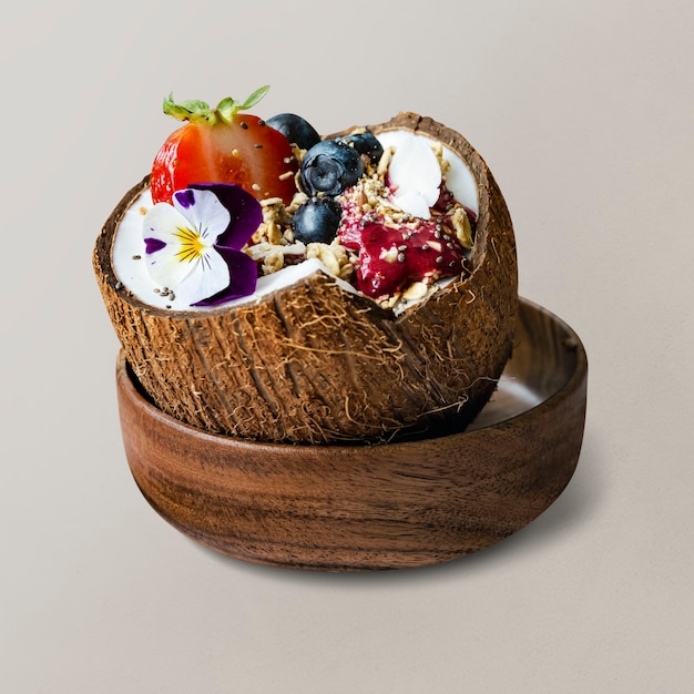 Acai smoothie in coconut shell
