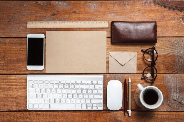 Accessories on the wooden table