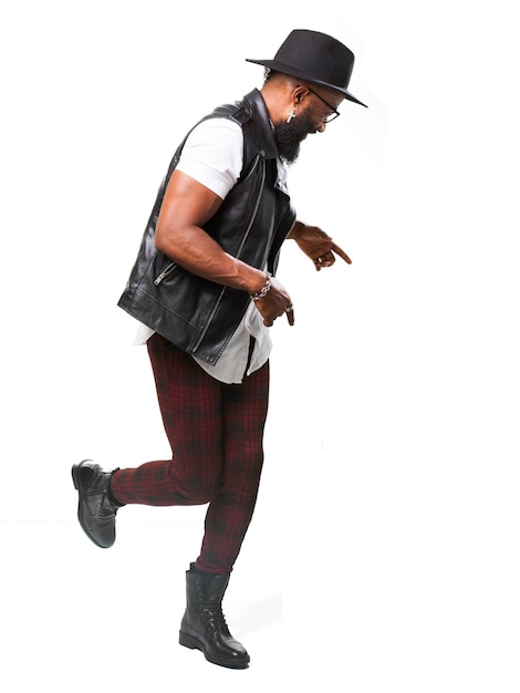 Active man with hat dancing