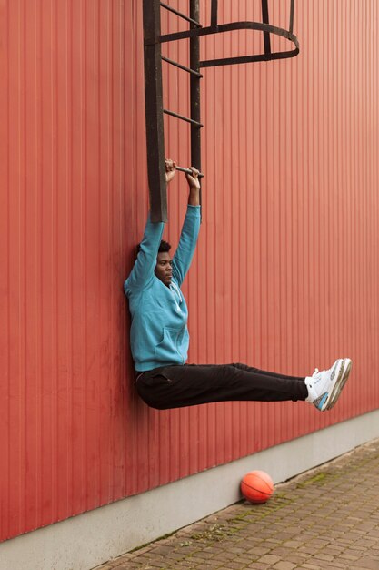 Active teenager in sportswear training