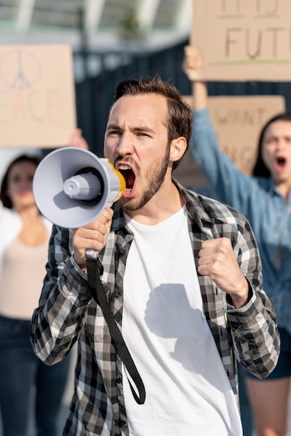 Activists marching together for peace