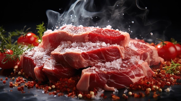 Free photo adding salt to meat shown in a sloweddown view