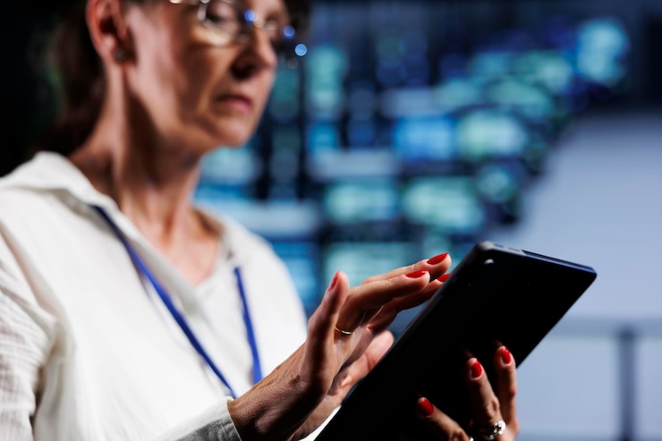 Free Photo admin secures high tech workspace